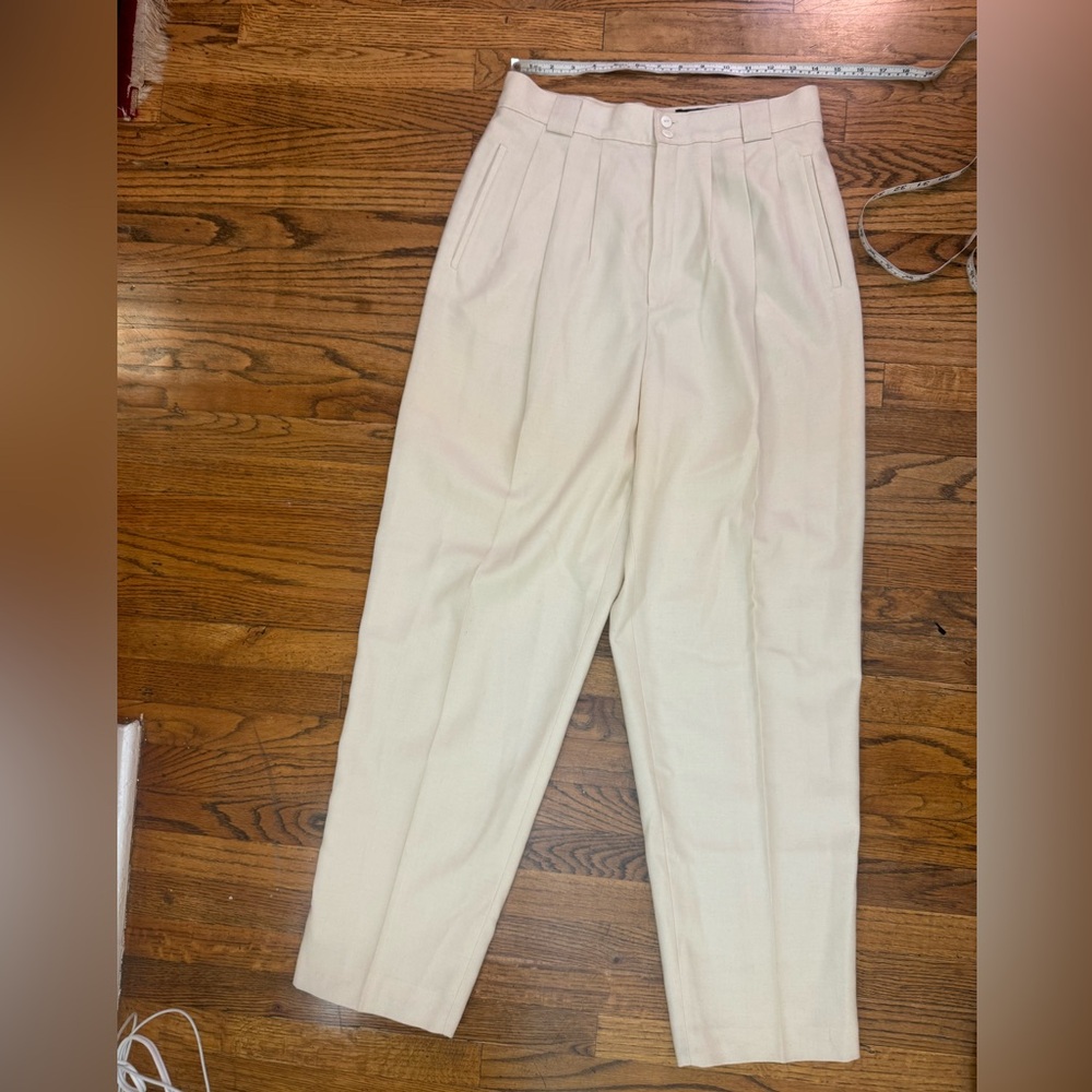Vintage 100% wool Cream Pleated Pants size 6 - Picture 3 of 7